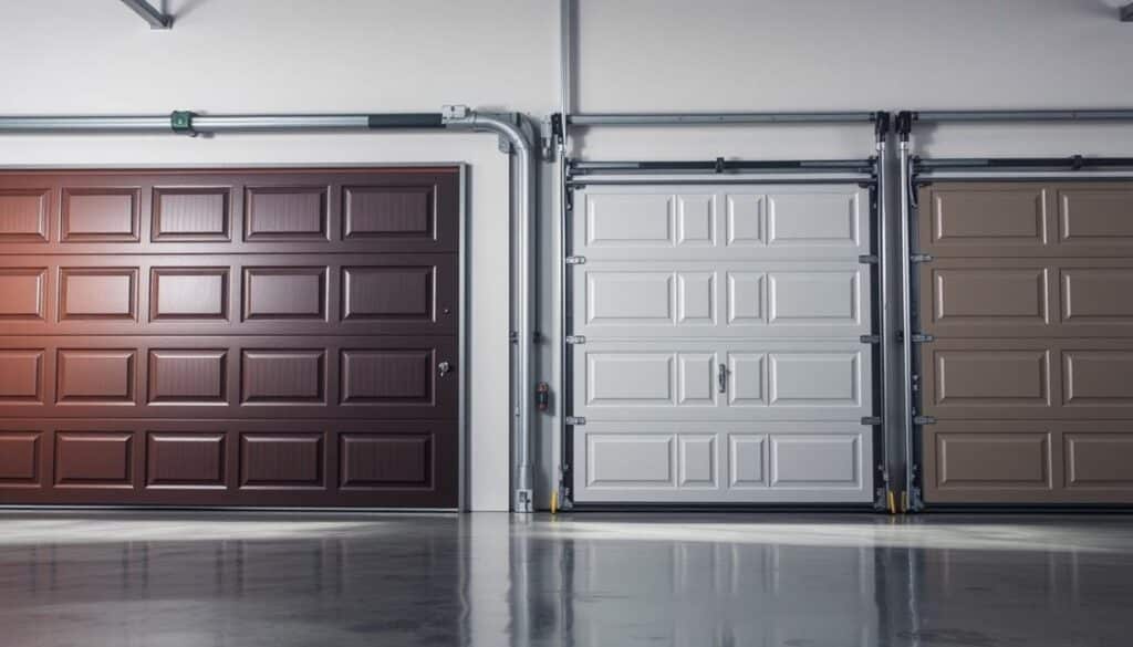A comparison of steel insulated garage door prices, showcasing their distinct designs and features. The foreground displays a row of garage doors in various hues, their textured surfaces and sleek panels capturing the eye. The middle ground reveals the intricate mechanisms and hardware that ensure smooth operation, while the background subtly hints at the different insulation materials and their thermal properties. The lighting is soft and diffused, creating a sense of depth and highlighting the doors' robust construction. The overall atmosphere conveys a sense of quality, durability, and the thoughtful considerations that influence the investment in an insulated garage door. A comparison of steel insulated garage door prices, showcasing their distinct designs and features. The foreground displays a row of garage doors in various hues, their textured surfaces and sleek panels capturing the eye. The middle ground reveals the intricate mechanisms and hardware that ensure smooth operation, while the background subtly hints at the different insulation materials and their thermal properties. The lighting is soft and diffused, creating a sense of depth and highlighting the doors' robust construction. The overall atmosphere conveys a sense of quality, durability, and the thoughtful considerations that influence the investment in an insulated garage door.