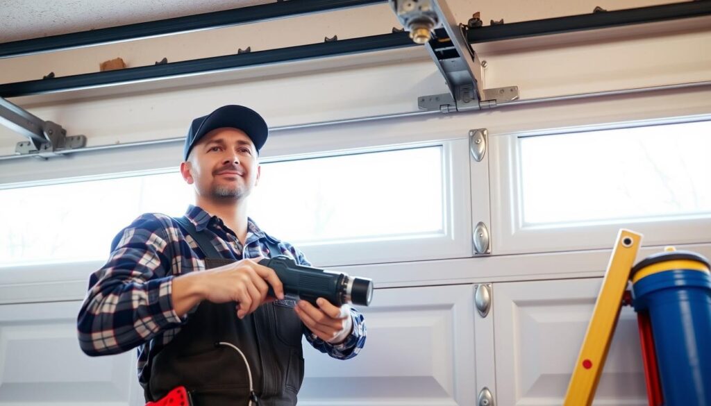 A detailed, neatly organized garage interior showcasing a side-by-side comparison of pricing estimates for emergency, after-hours, and 24-hour garage door repair services. The foreground features an open garage door revealing a partially visible repair technician, with various tools and equipment in the middle ground. The background subtly displays a table or chart with repair cost breakdowns, allowing viewers to easily understand the pricing differences between the service options. The lighting is warm and inviting, casting a professional yet approachable atmosphere. The camera angle is slightly elevated, providing a clear and comprehensive view of the scene. A detailed, neatly organized garage interior showcasing a side-by-side comparison of pricing estimates for emergency, after-hours, and 24-hour garage door repair services. The foreground features an open garage door revealing a partially visible repair technician, with various tools and equipment in the middle ground. The background subtly displays a table or chart with repair cost breakdowns, allowing viewers to easily understand the pricing differences between the service options. The lighting is warm and inviting, casting a professional yet approachable atmosphere. The camera angle is slightly elevated, providing a clear and comprehensive view of the scene.
