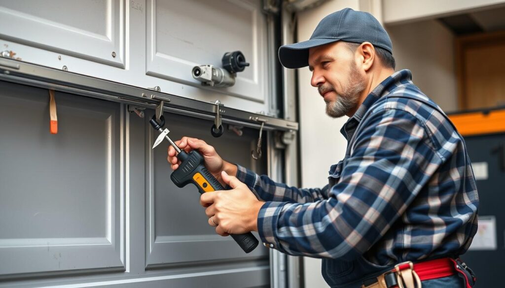 A mobile garage door repair service van parked on a tree-lined street in the suburbs of Cape Town. The van has the company's logo and branding prominently displayed. In the foreground, a technician in a company uniform is inspecting a garage door, using a variety of tools. Behind them, other homes with garage doors are visible, suggesting the scope of the service area. The scene is bathed in warm, golden afternoon light, creating a welcoming and professional atmosphere. The composition emphasizes the convenience and accessibility of the mobile repair service to homeowners throughout the Cape Town region. A mobile garage door repair service van parked on a tree-lined street in the suburbs of Cape Town. The van has the company's logo and branding prominently displayed. In the foreground, a technician in a company uniform is inspecting a garage door, using a variety of tools. Behind them, other homes with garage doors are visible, suggesting the scope of the service area. The scene is bathed in warm, golden afternoon light, creating a welcoming and professional atmosphere. The composition emphasizes the convenience and accessibility of the mobile repair service to homeowners throughout the Cape Town region.