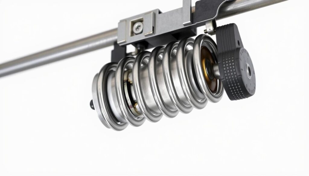 A well-lit, close-up photograph of a garage door torsion spring, its coils gleaming against a plain white background. The spring's mechanism is prominently displayed, showcasing its inner workings and the essential components required for proper garage door operation in Randburg. The image conveys a sense of technical expertise, highlighting the intricate nature of this crucial repair item and the specialized knowledge needed to service it effectively. The overall composition is clean, focused, and informative, reflecting the professionalism and attention to detail expected from garage door repair experts in the Randburg area. A well-lit, close-up photograph of a garage door torsion spring, its coils gleaming against a plain white background. The spring's mechanism is prominently displayed, showcasing its inner workings and the essential components required for proper garage door operation in Randburg. The image conveys a sense of technical expertise, highlighting the intricate nature of this crucial repair item and the specialized knowledge needed to service it effectively. The overall composition is clean, focused, and informative, reflecting the professionalism and attention to detail expected from garage door repair experts in the Randburg area.