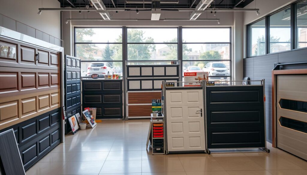 A well-lit, high-resolution image showcasing a range of contemporary garage door models and styles, prominently displayed in a showroom setting in Randburg. The foreground features various garage door samples in different materials, colors, and designs, showcasing the diversity of options available to local homeowners. The middle ground captures the showroom's interior, with neatly arranged display racks and a clean, modern aesthetic. The background provides a glimpse of the bustling Randburg suburb, with trees and buildings visible through the showroom's large windows, creating a sense of place and context. The overall scene conveys a professional, informative, and visually appealing representation of the garage door prices and options in the Randburg area. A well-lit, high-resolution image showcasing a range of contemporary garage door models and styles, prominently displayed in a showroom setting in Randburg. The foreground features various garage door samples in different materials, colors, and designs, showcasing the diversity of options available to local homeowners. The middle ground captures the showroom's interior, with neatly arranged display racks and a clean, modern aesthetic. The background provides a glimpse of the bustling Randburg suburb, with trees and buildings visible through the showroom's large windows, creating a sense of place and context. The overall scene conveys a professional, informative, and visually appealing representation of the garage door prices and options in the Randburg area.