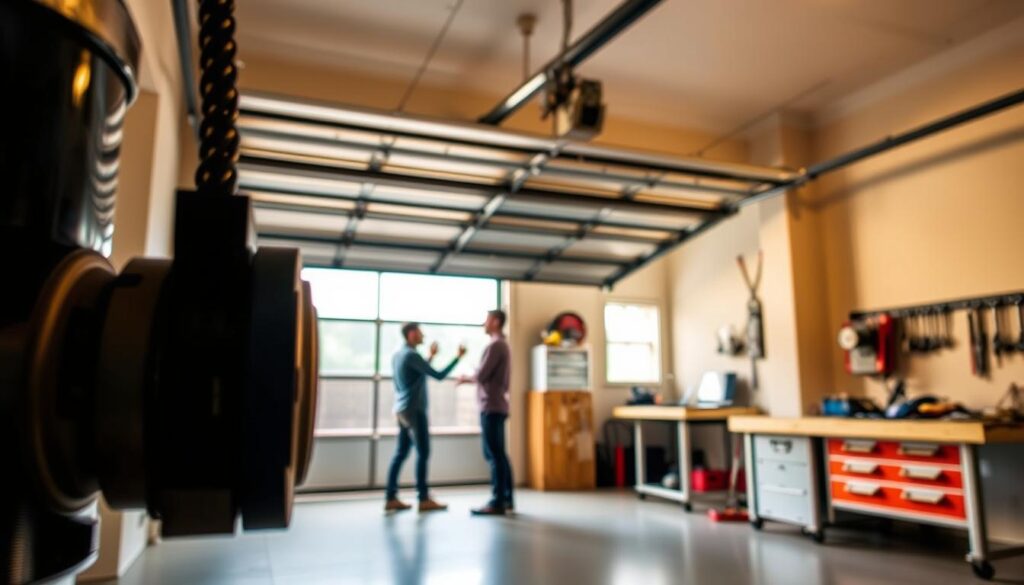 A well-lit, modern garage interior with an open garage door, showcasing the various factors that influence repair costs in Centurion. In the foreground, a detailed view of a garage door mechanism, highlighting its complexity. In the middle ground, a homeowner inspecting the door, considering factors like material, size, and condition. In the background, a neatly organized workbench with tools, representing the expertise and labor required for repairs. The lighting is warm and natural, conveying a sense of professionalism and attention to detail. The overall scene illustrates the nuanced considerations that impact the final cost of garage door repair in Centurion. A well-lit, modern garage interior with an open garage door, showcasing the various factors that influence repair costs in Centurion. In the foreground, a detailed view of a garage door mechanism, highlighting its complexity. In the middle ground, a homeowner inspecting the door, considering factors like material, size, and condition. In the background, a neatly organized workbench with tools, representing the expertise and labor required for repairs. The lighting is warm and natural, conveying a sense of professionalism and attention to detail. The overall scene illustrates the nuanced considerations that impact the final cost of garage door repair in Centurion.