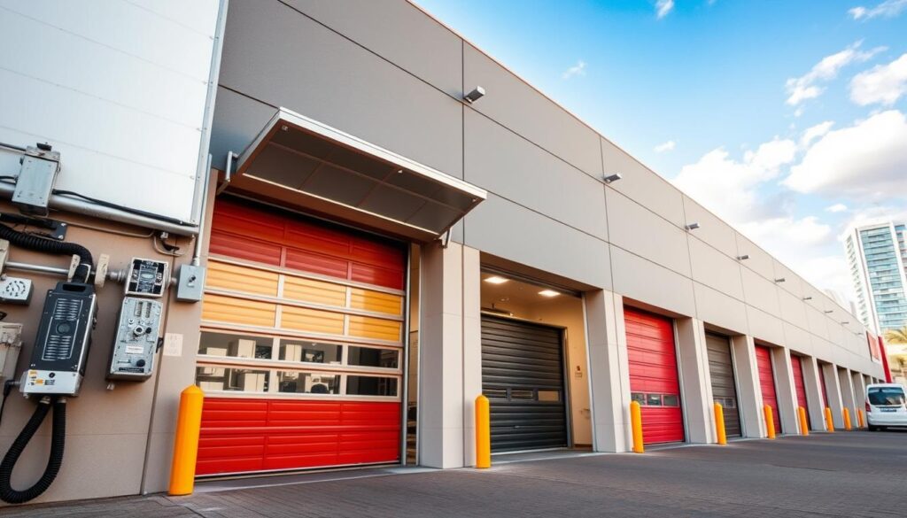 Detailed commercial garage door installation pricing across Johannesburg, Pretoria, and Centurion. A wide angle shot showcasing a modern, well-lit commercial garage facade with a variety of garage door options. The foreground features a focus on the garage door mechanisms and hardware, highlighting the intricate installation process. The middle ground showcases a range of garage door styles, materials, and colors to represent the diverse selection available. The background depicts the urban cityscape of the Gauteng province, providing context for the commercial setting. The lighting is bright and natural, creating a crisp, professional atmosphere. The overall composition conveys a sense of authority and expertise in the field of commercial garage door installation. Detailed commercial garage door installation pricing across Johannesburg, Pretoria, and Centurion. A wide angle shot showcasing a modern, well-lit commercial garage facade with a variety of garage door options. The foreground features a focus on the garage door mechanisms and hardware, highlighting the intricate installation process. The middle ground showcases a range of garage door styles, materials, and colors to represent the diverse selection available. The background depicts the urban cityscape of the Gauteng province, providing context for the commercial setting. The lighting is bright and natural, creating a crisp, professional atmosphere. The overall composition conveys a sense of authority and expertise in the field of commercial garage door installation.